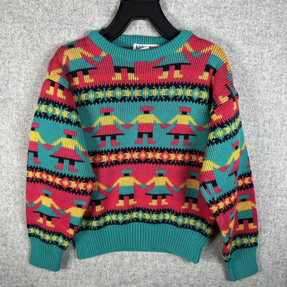 Vintage Kids Exchange M 5-6 Sweater Colorful Pullover Retro 80s 90s Long Sleeve